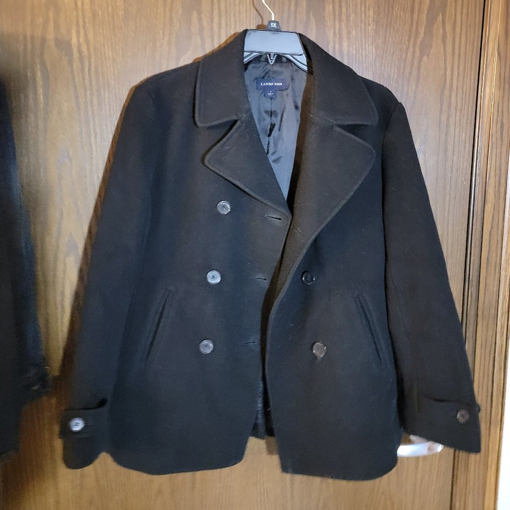 Lands End Black Double Breasted Peacoat Size 12